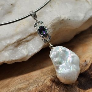 Natural Large Baroque Pearl Mystic Topaz Rhodium/Platinum plated Necklace